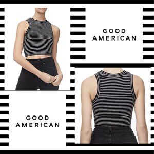 NWT Good American Black and White Stripes Cropped Muscle Crew Tank